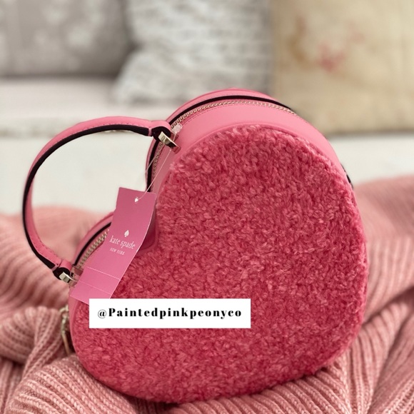 🆕 KATE SPADE | Love Shack Heart Crossbody Pink Pomegranate Faux Fur - Picture 3 of 16